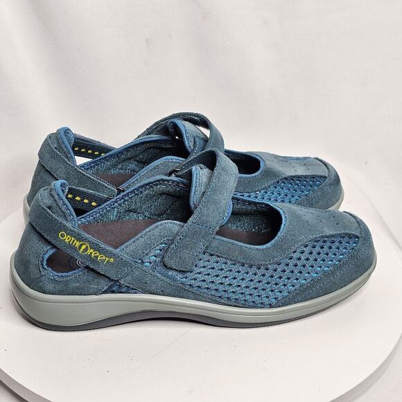 ORTHOFEET 898 Sanibel Mary Jane Sneakers Blue Suede Leather Comfort Womens 7M - Picture 2 of 7
